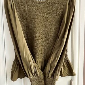 Blouse with Peplum and Smocked Bodice